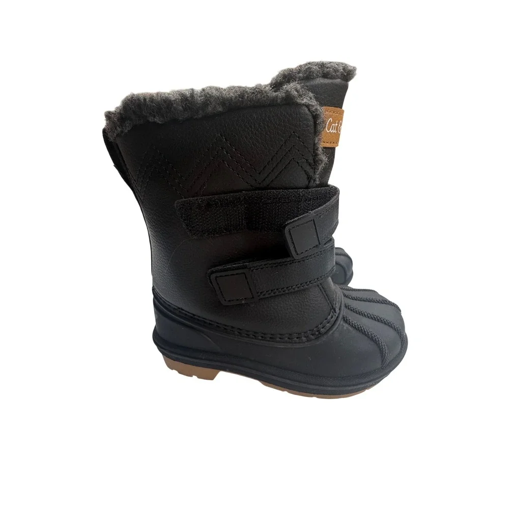 Cat & Jack Toddler Boys Black Winter Snow Boots Faux Fur Lined Size 8